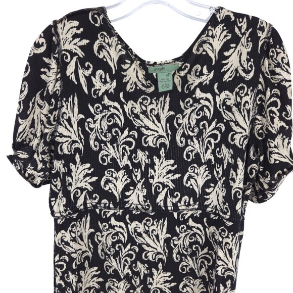 Anthropologie Maple Filigree Damask Silk Dress Empire Flowy Comfy Boho M - Picture 15 of 16